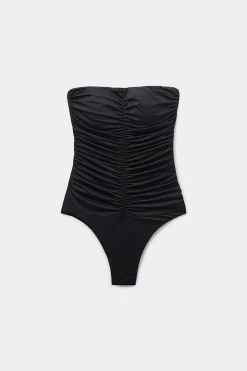Recycled Microfiber Ruched Bandeau One-Piece Swimsuit - One-piece Swimsuits - Women | Tezenis