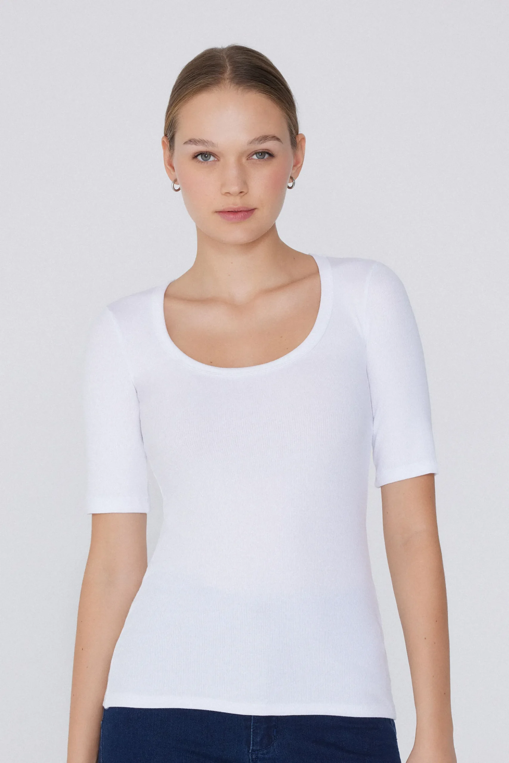 Ribbed Cotton Scoop Neck T-Shirt - Short-Sleeved Tops - Women | Tezenis