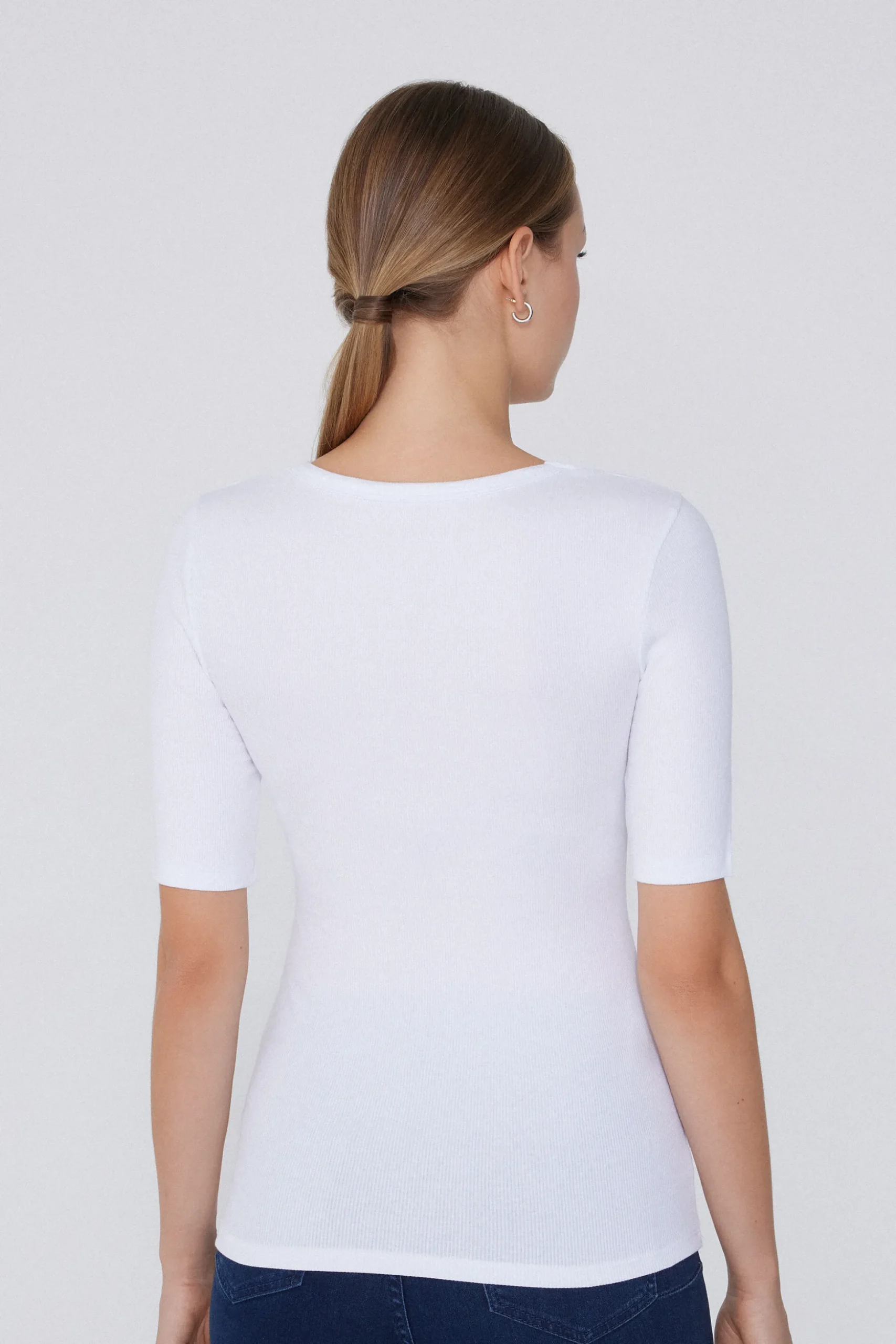 Ribbed Cotton Scoop Neck T-Shirt - Short-Sleeved Tops - Women | Tezenis