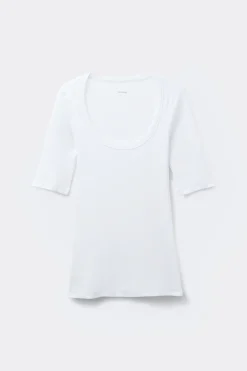 Ribbed Cotton Scoop Neck T-Shirt - Short-Sleeved Tops - Women | Tezenis