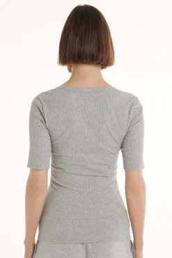Ribbed Cotton Scoop Neck T-Shirt - Short-Sleeved Tops - Women | Tezenis