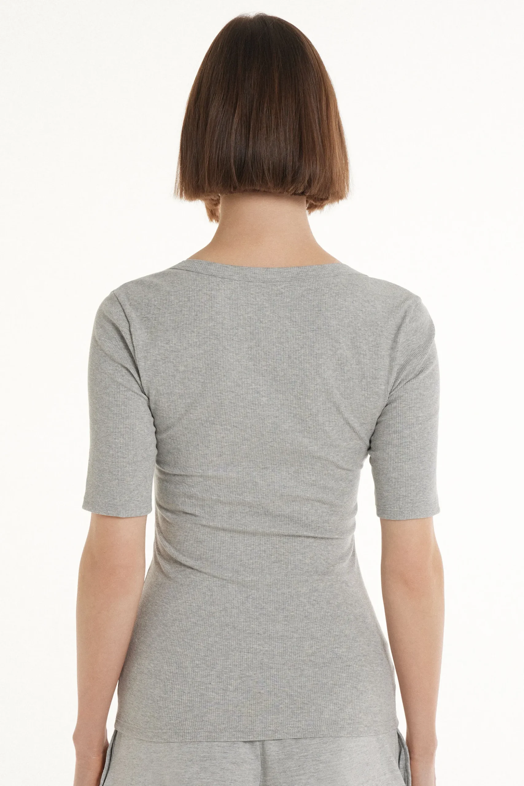 Ribbed Cotton Scoop Neck T-Shirt - Short-Sleeved Tops - Women | Tezenis