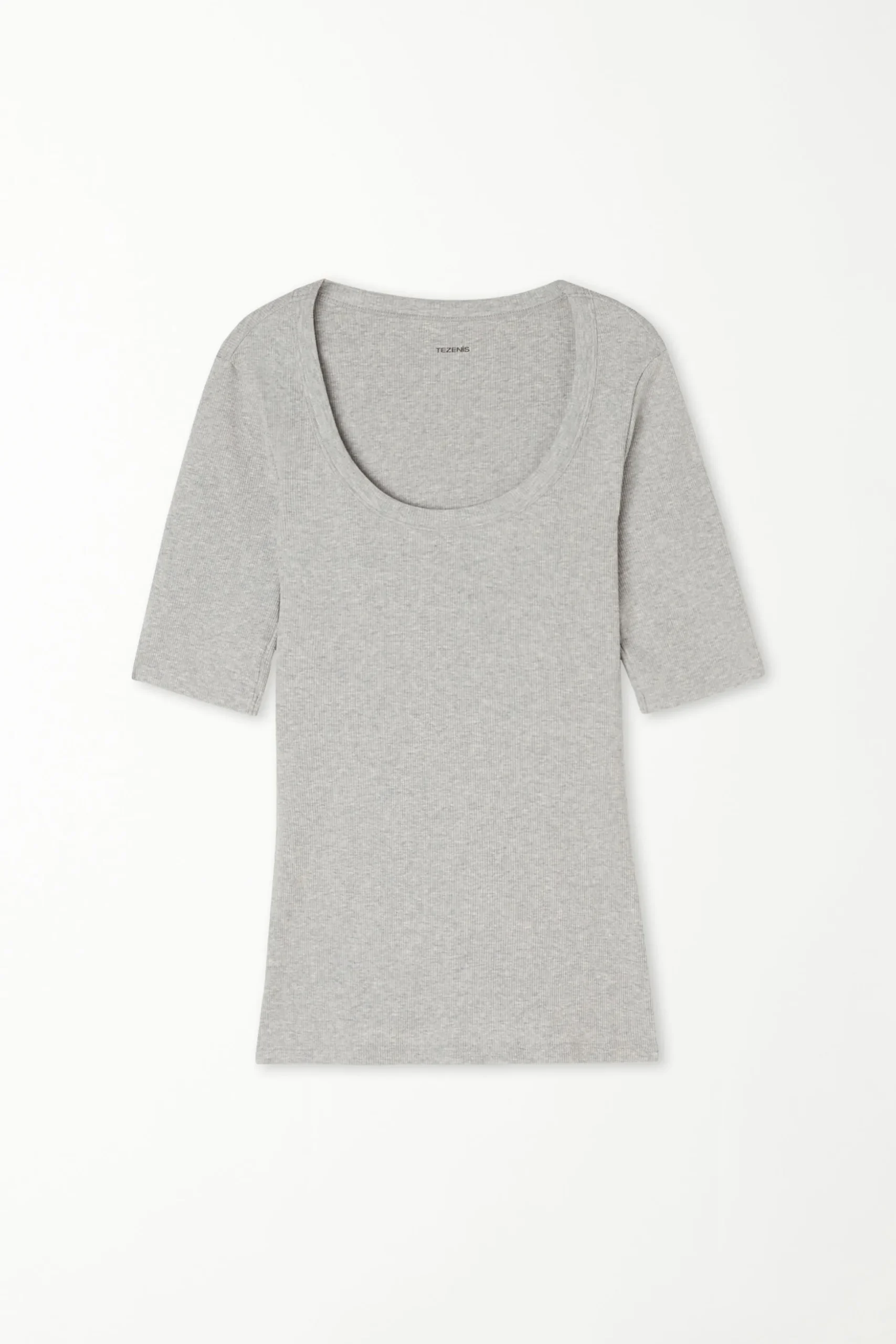 Ribbed Cotton Scoop Neck T-Shirt - Short-Sleeved Tops - Women | Tezenis