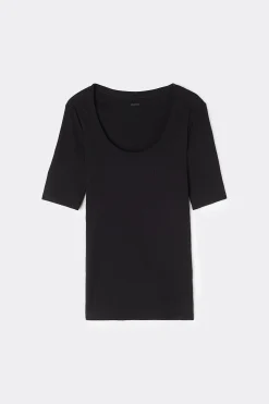 Ribbed Cotton Scoop Neck T-Shirt - Short-Sleeved Tops - Women | Tezenis