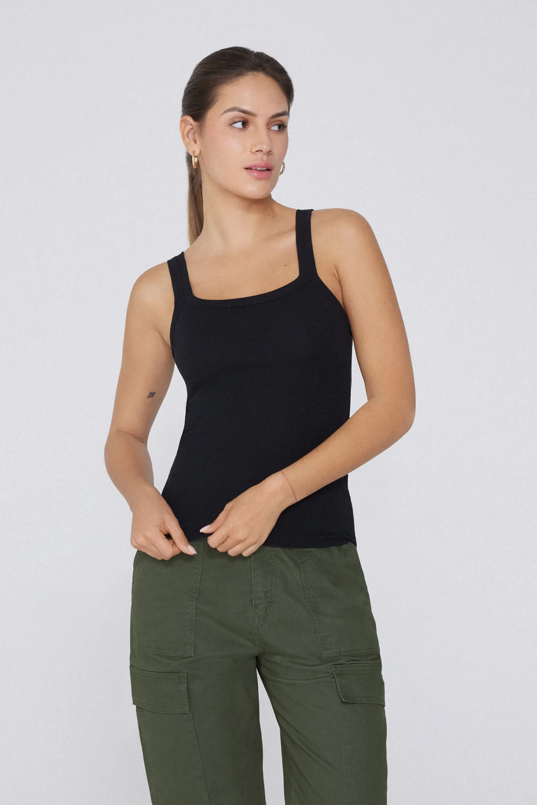 Ribbed Cotton Square-Neck Tank Top - Tank Tops - Women | Tezenis