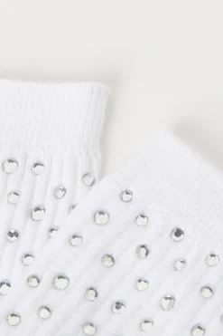 Ribbed Crew Socks With Rhinestone Appliqués - Socks - Women | Tezenis