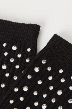 Ribbed Crew Socks With Rhinestone Appliqués - Socks - Women | Tezenis