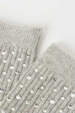 Ribbed Crew Socks With Rhinestone Appliqués - Socks - Women | Tezenis