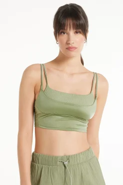 Ribbed Crop Top In Shiny Microfiber - Tank Tops - Women | Tezenis
