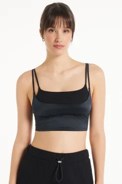 Ribbed Crop Top In Shiny Microfiber - Tank Tops - Women | Tezenis
