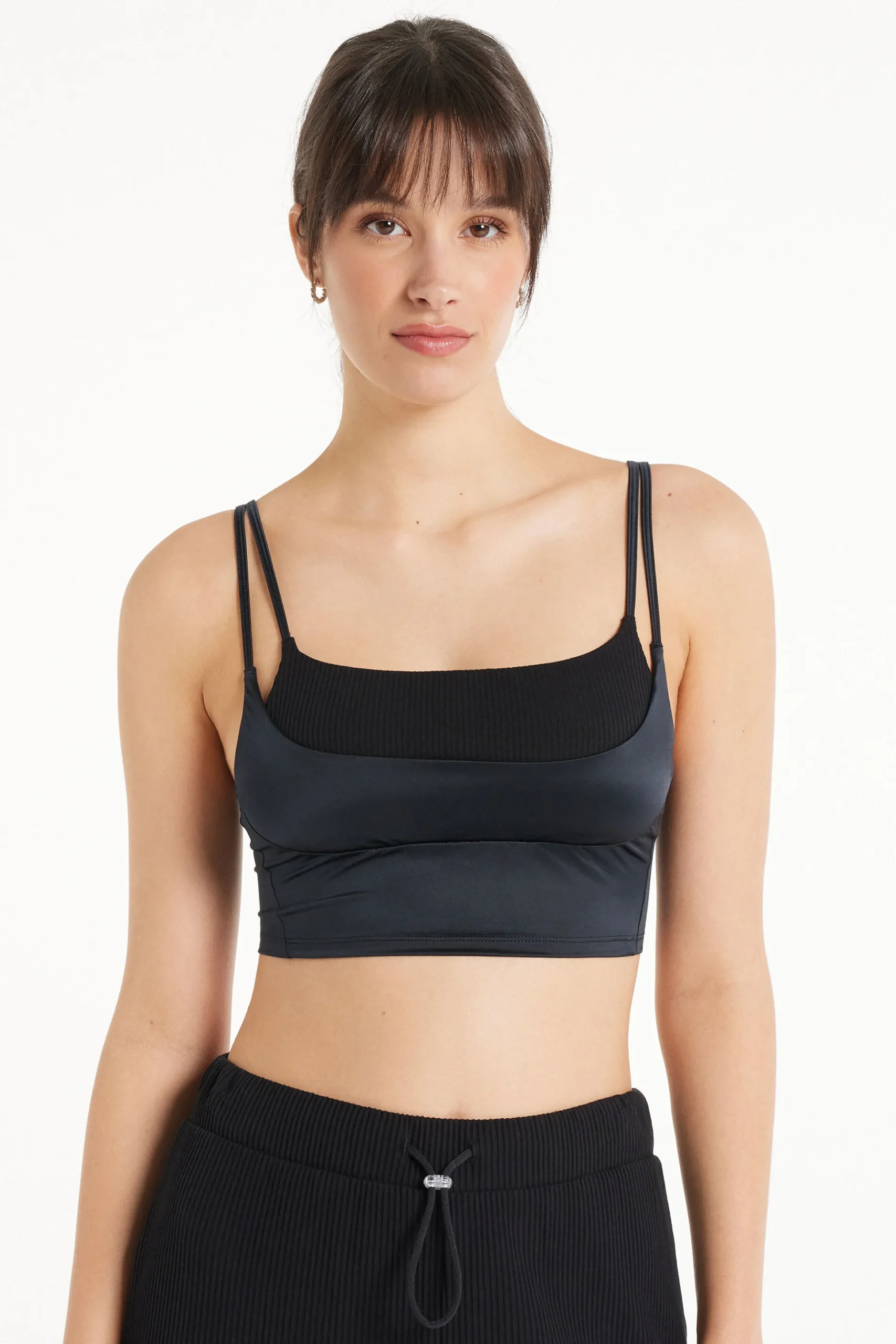 Ribbed Crop Top In Shiny Microfiber - Tank Tops - Women | Tezenis