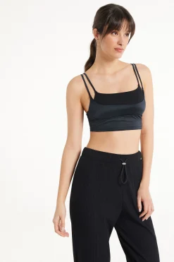 Ribbed Crop Top In Shiny Microfiber - Tank Tops - Women | Tezenis