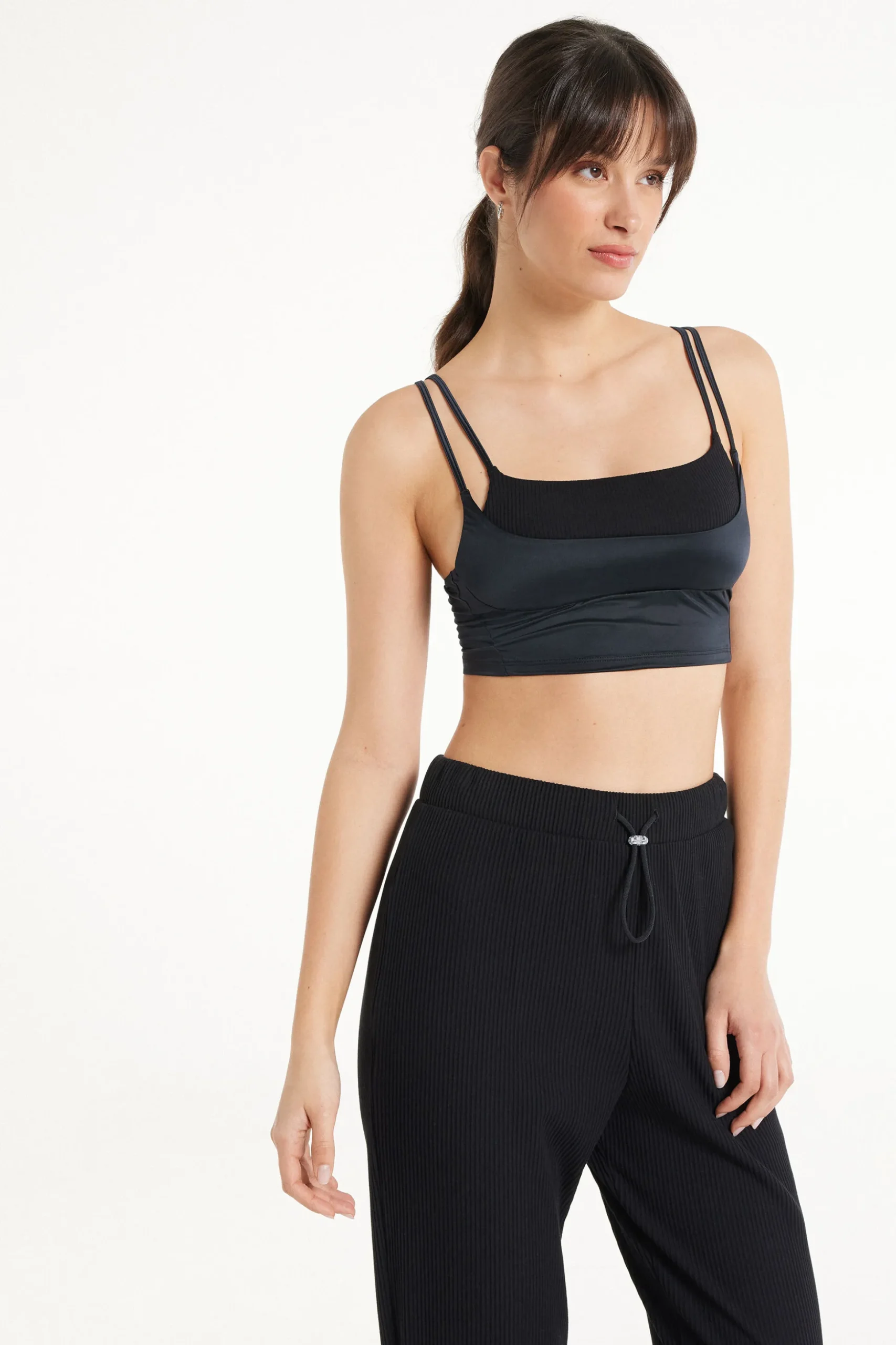 Ribbed Crop Top In Shiny Microfiber - Tank Tops - Women | Tezenis