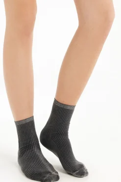 Ribbed Denim-Effect Cotton Crew Socks - Socks - Women | Tezenis