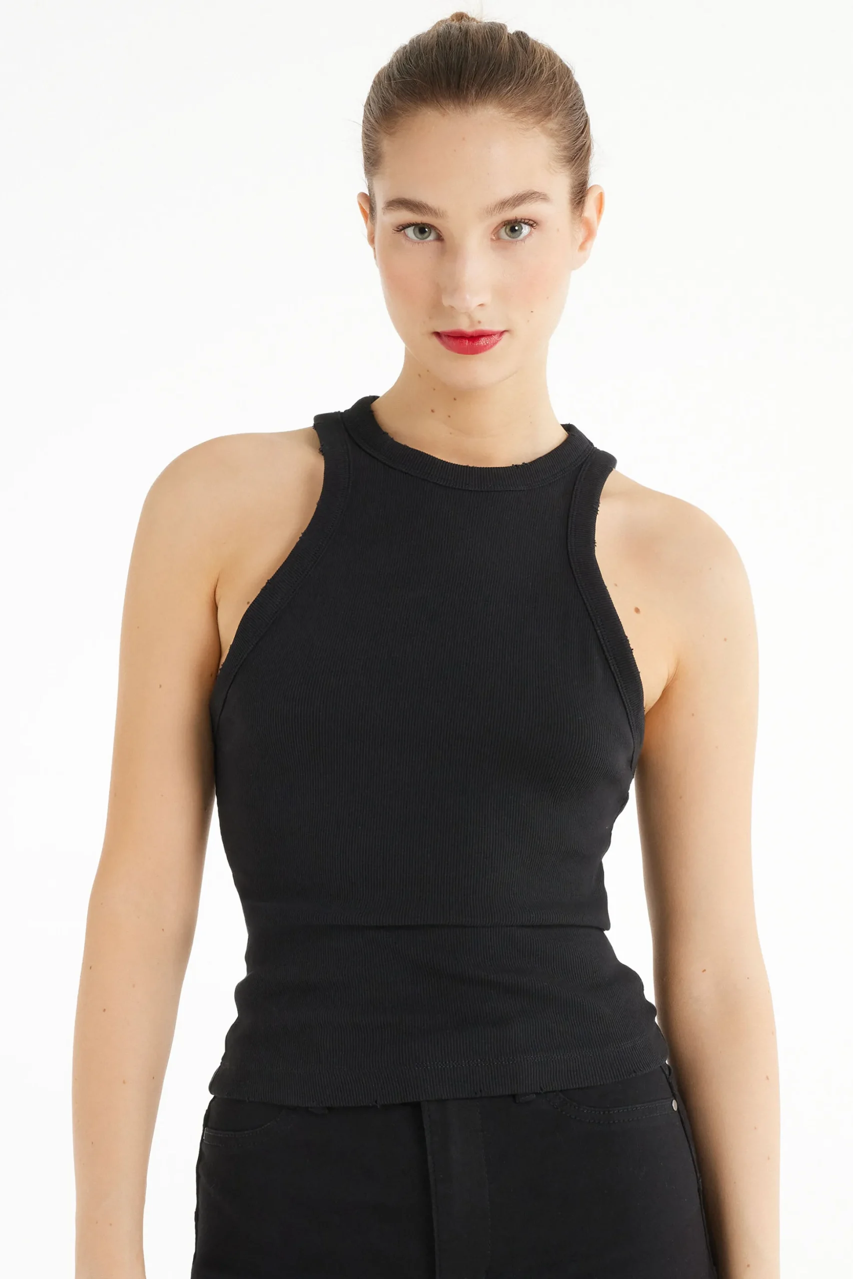 Ribbed High Neck Tank Top With Rips - Tank Tops - Women | Tezenis
