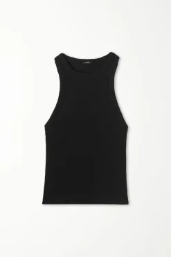 Ribbed High Neck Tank Top With Rips - Tank Tops - Women | Tezenis