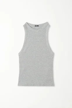 Ribbed High Neck Tank Top With Rips - Tank Tops - Women | Tezenis