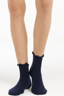 Ribbed Lettuce Leaf Trim Crew Socks - Socks - Women | Tezenis
