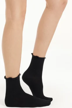 Ribbed Lettuce Leaf Trim Crew Socks - Socks - Women | Tezenis