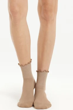 Ribbed Lettuce Leaf Trim Crew Socks - Socks - Women | Tezenis