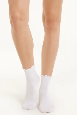 Ribbed Lettuce Leaf Trim Crew Socks - Socks - Women | Tezenis