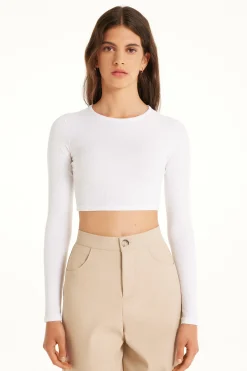 Ribbed Long-Sleeved Crew-Neck Crop Top - Long-Sleeved Tops - Women | Tezenis