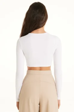Ribbed Long-Sleeved Crew-Neck Crop Top - Long-Sleeved Tops - Women | Tezenis