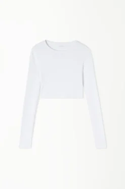 Ribbed Long-Sleeved Crew-Neck Crop Top - Long-Sleeved Tops - Women | Tezenis