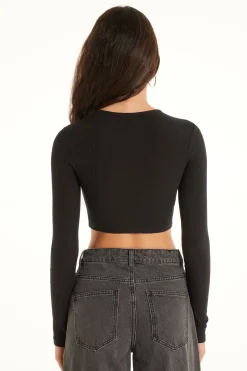 Ribbed Long-Sleeved Crew-Neck Crop Top - Long-Sleeved Tops - Women | Tezenis