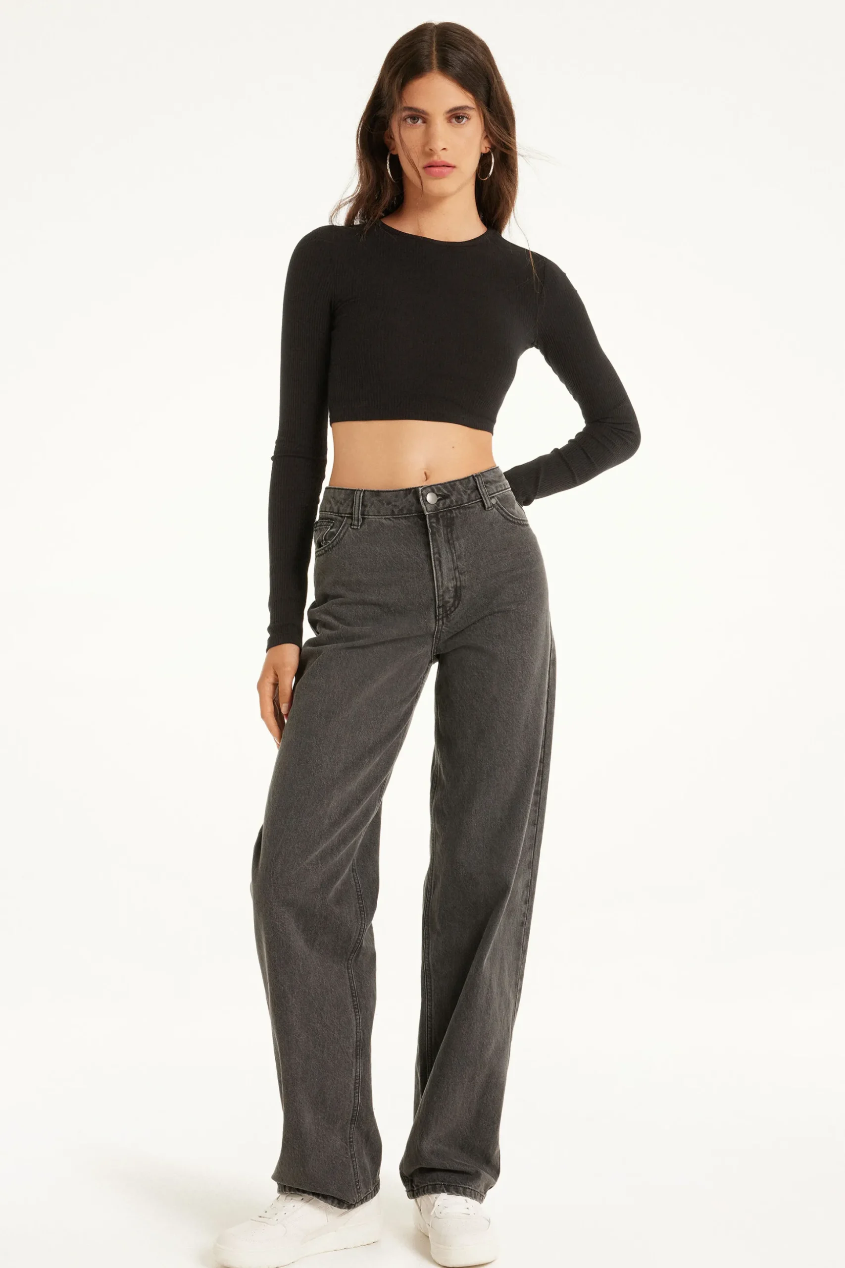 Ribbed Long-Sleeved Crew-Neck Crop Top - Long-Sleeved Tops - Women | Tezenis