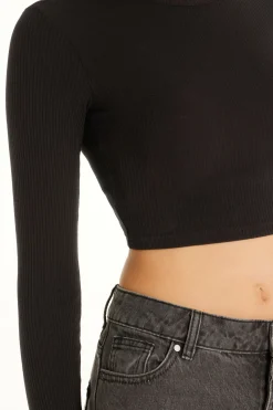 Ribbed Long-Sleeved Crew-Neck Crop Top - Long-Sleeved Tops - Women | Tezenis