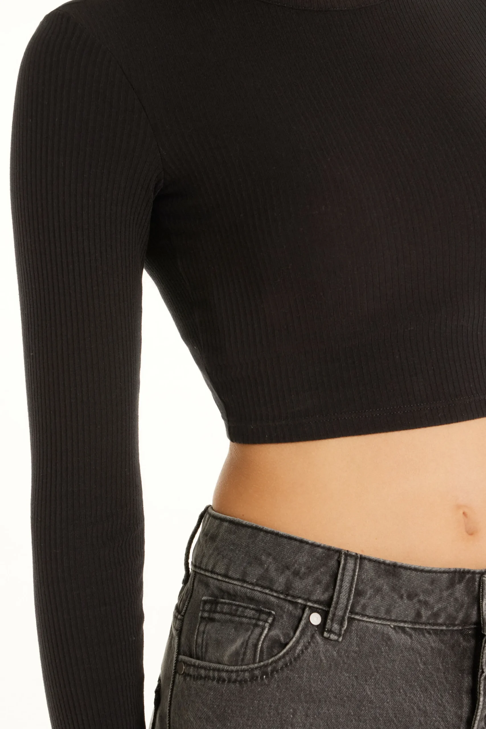 Ribbed Long-Sleeved Crew-Neck Crop Top - Long-Sleeved Tops - Women | Tezenis