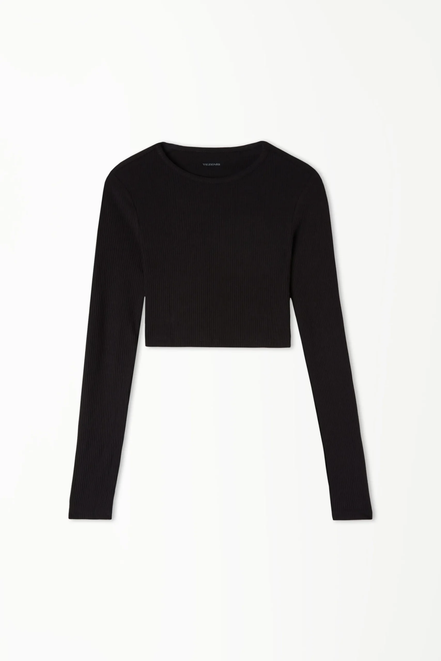 Ribbed Long-Sleeved Crew-Neck Crop Top - Long-Sleeved Tops - Women | Tezenis