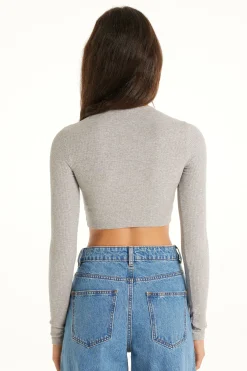 Ribbed Long-Sleeved Crew-Neck Crop Top - Long-Sleeved Tops - Women | Tezenis