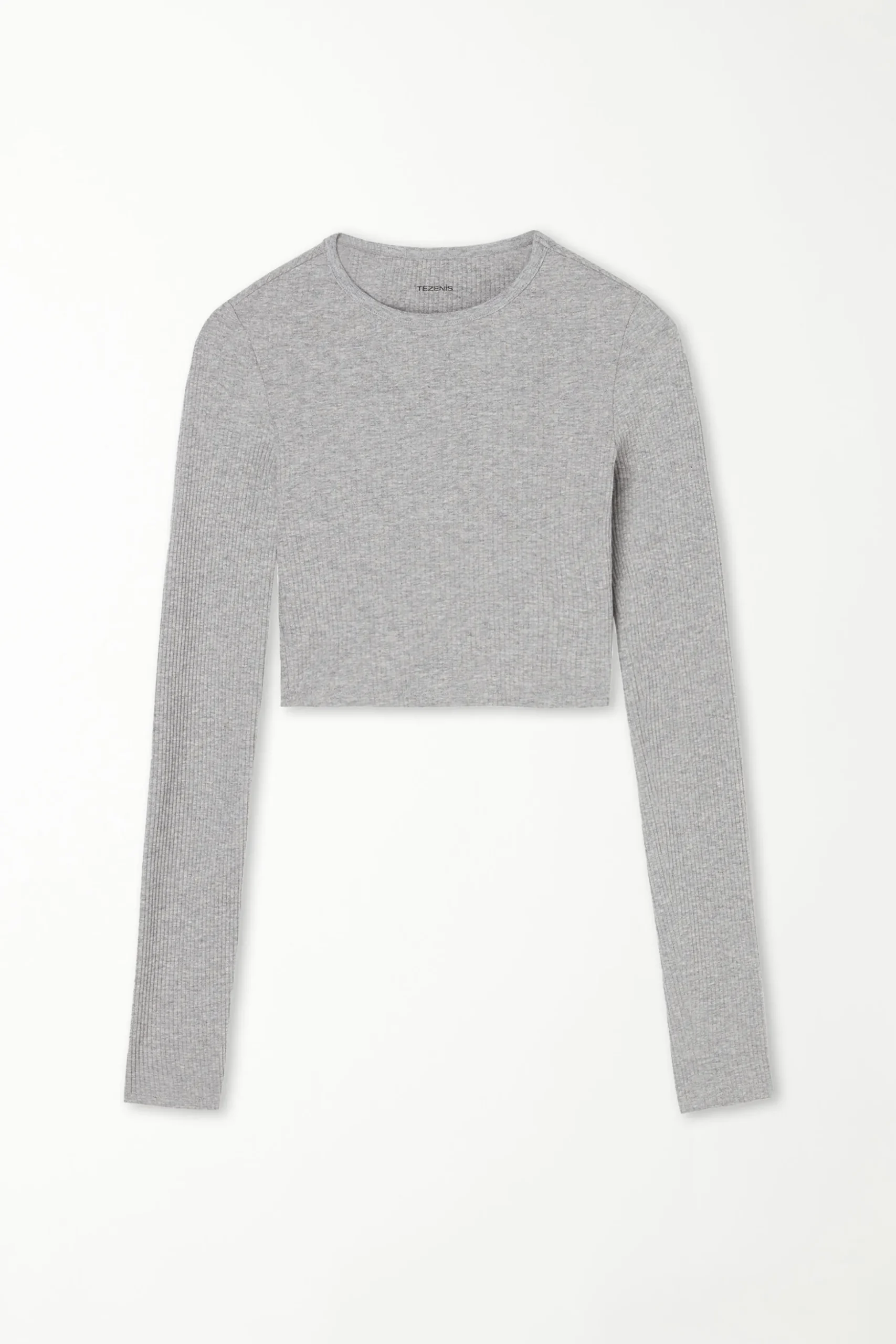 Ribbed Long-Sleeved Crew-Neck Crop Top - Long-Sleeved Tops - Women | Tezenis