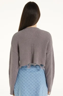 Ribbed Long-Sleeved Ripped Crop Top - Long-Sleeved Tops - Women | Tezenis