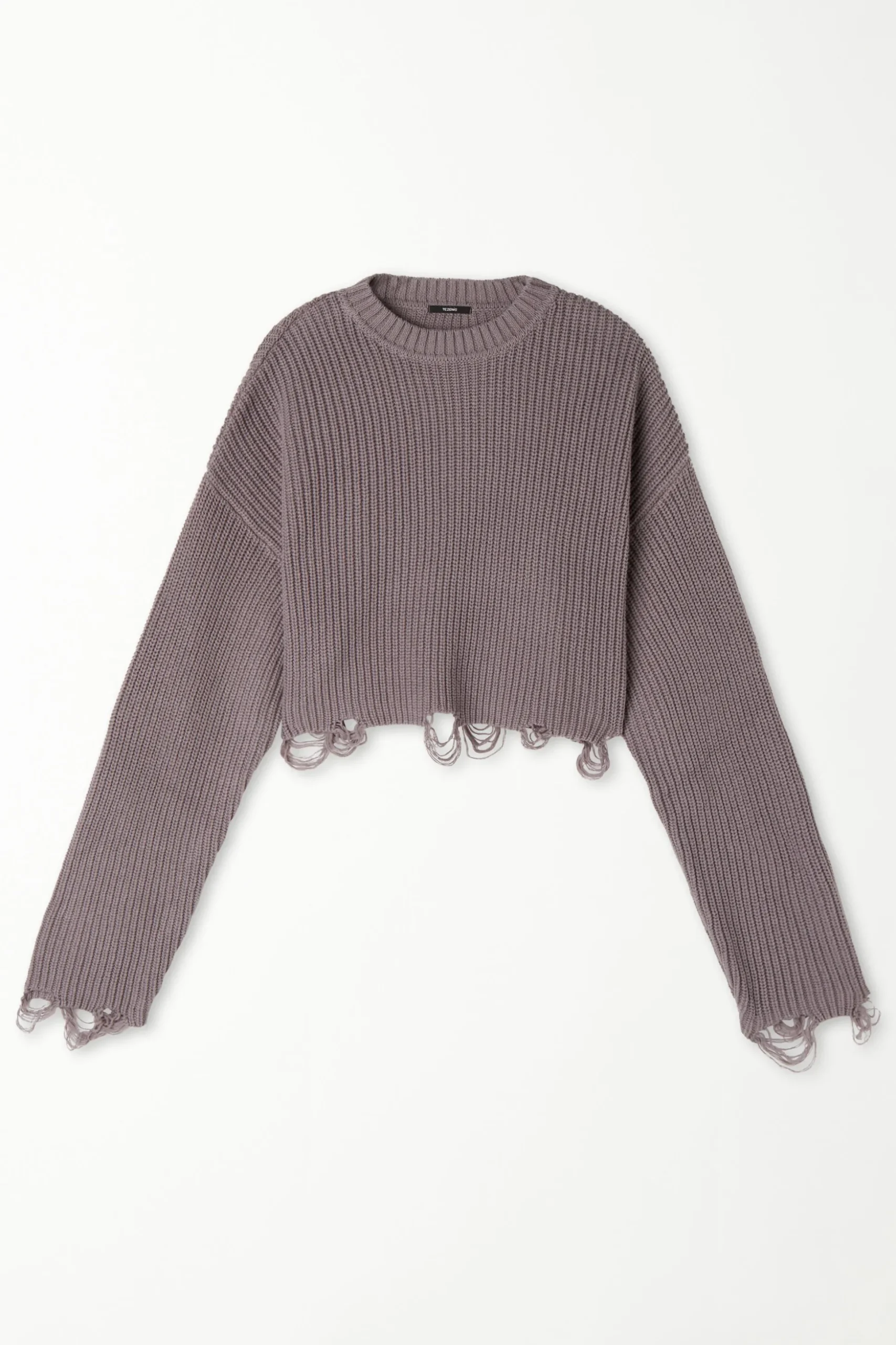Ribbed Long-Sleeved Ripped Crop Top - Long-Sleeved Tops - Women | Tezenis