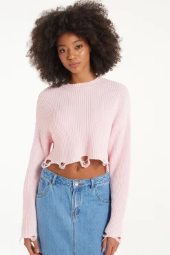 Ribbed Long-Sleeved Ripped Crop Top - Long-Sleeved Tops - Women | Tezenis