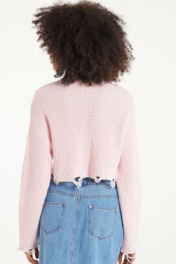 Ribbed Long-Sleeved Ripped Crop Top - Long-Sleeved Tops - Women | Tezenis