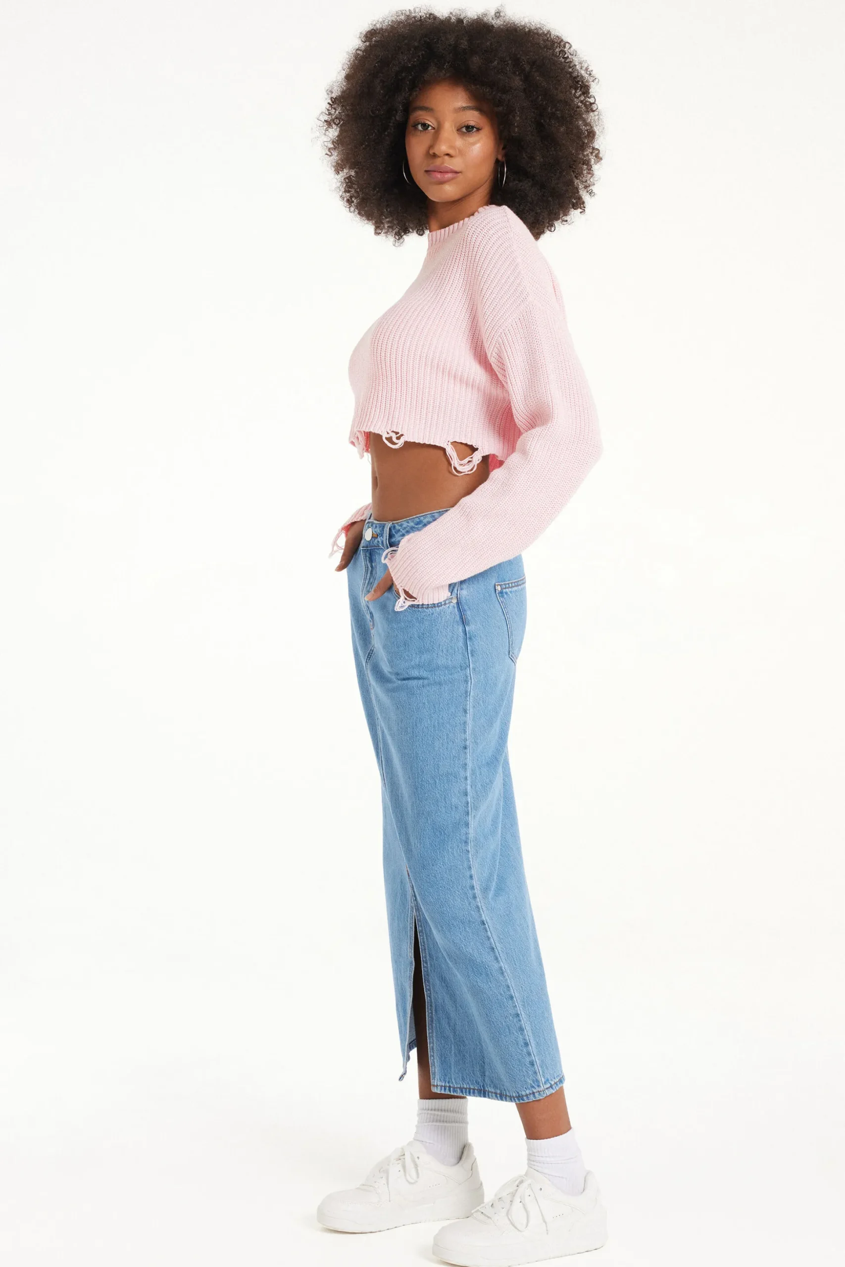 Ribbed Long-Sleeved Ripped Crop Top - Long-Sleeved Tops - Women | Tezenis
