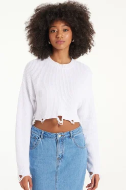 Ribbed Long-Sleeved Ripped Crop Top - Long-Sleeved Tops - Women | Tezenis