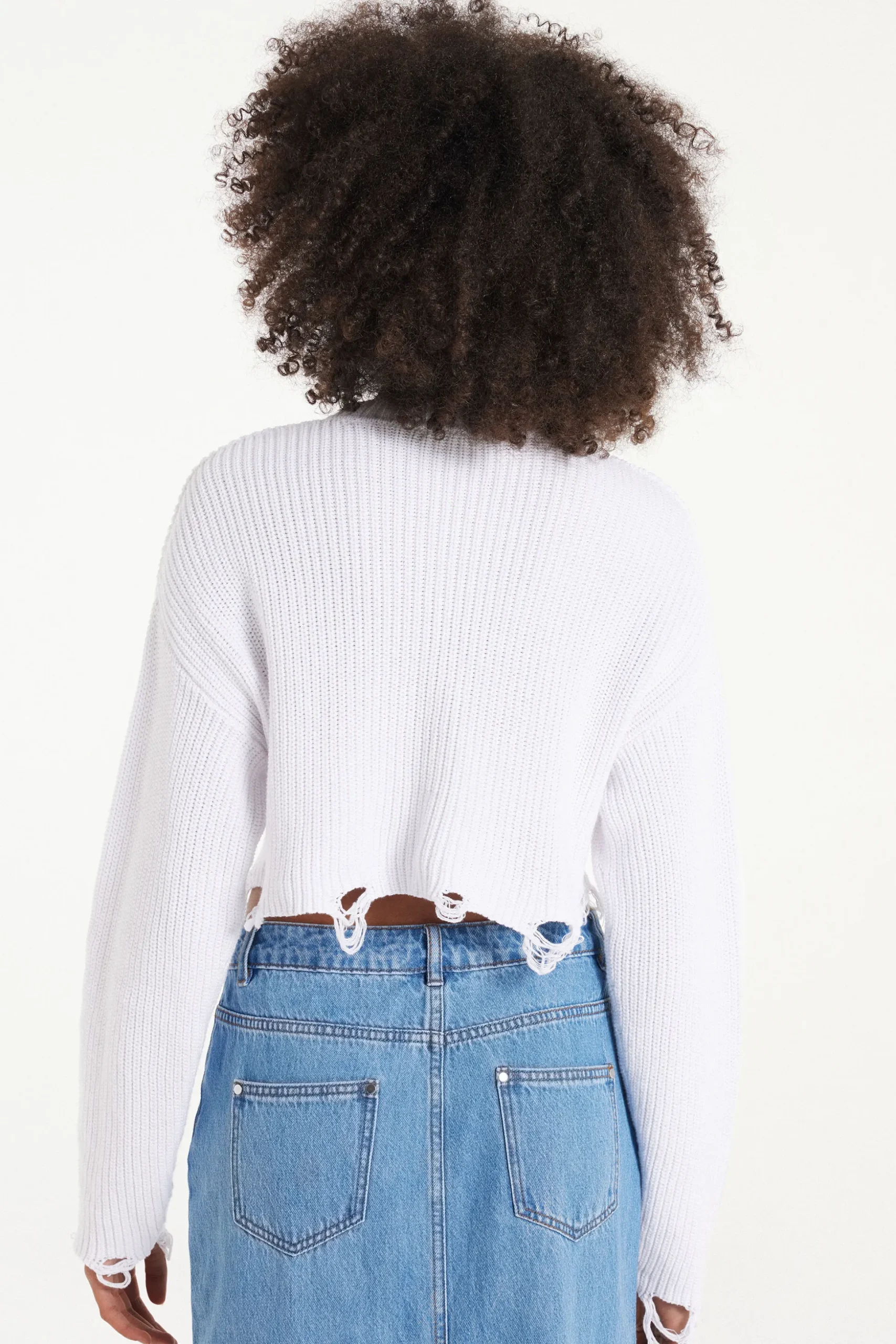 Ribbed Long-Sleeved Ripped Crop Top - Long-Sleeved Tops - Women | Tezenis