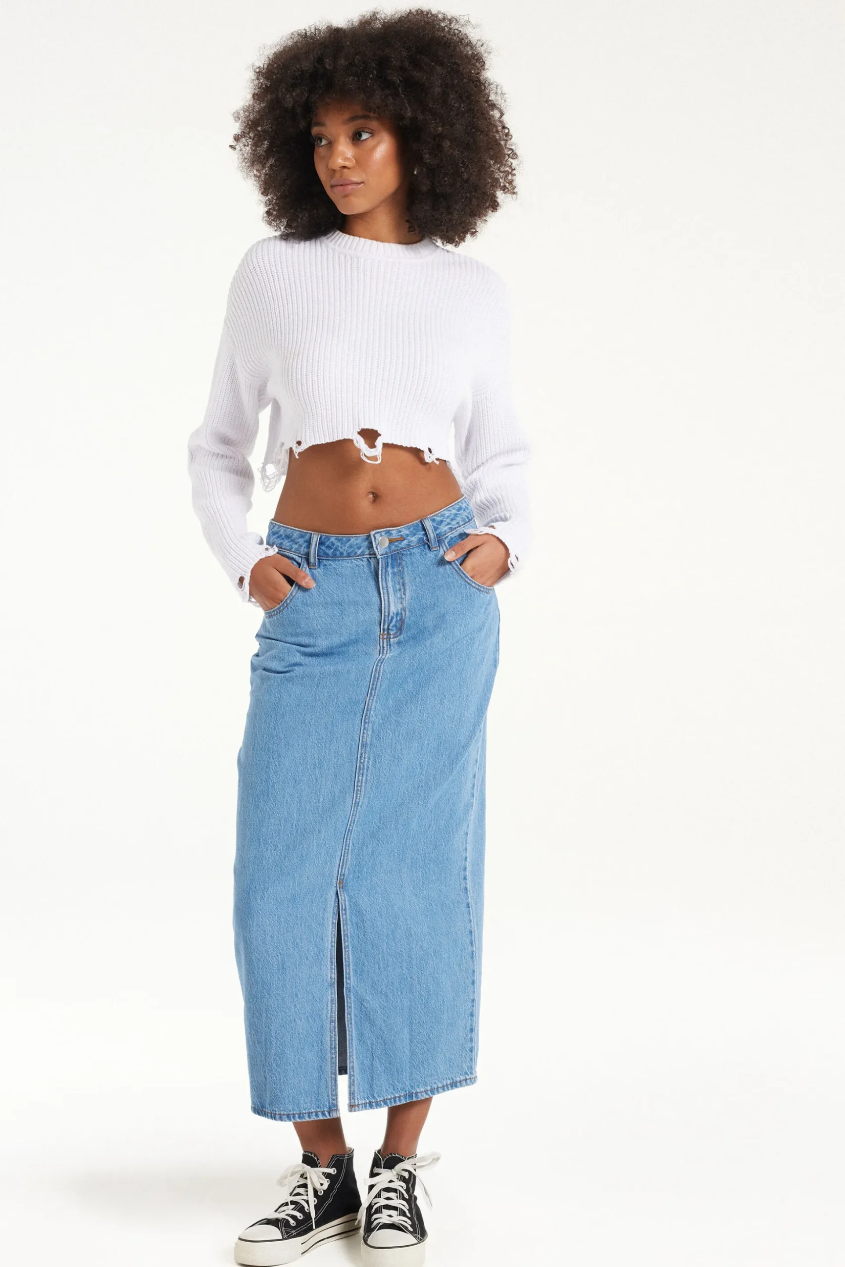 Ribbed Long-Sleeved Ripped Crop Top - Long-Sleeved Tops - Women | Tezenis