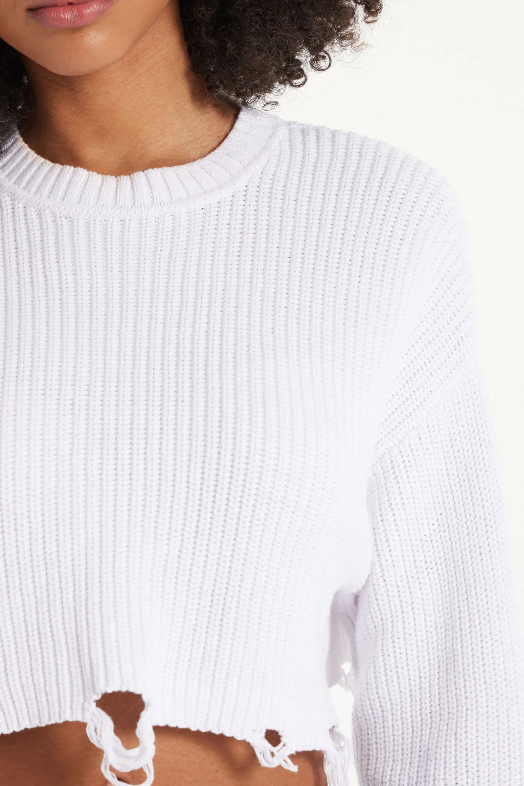Ribbed Long-Sleeved Ripped Crop Top - Long-Sleeved Tops - Women | Tezenis