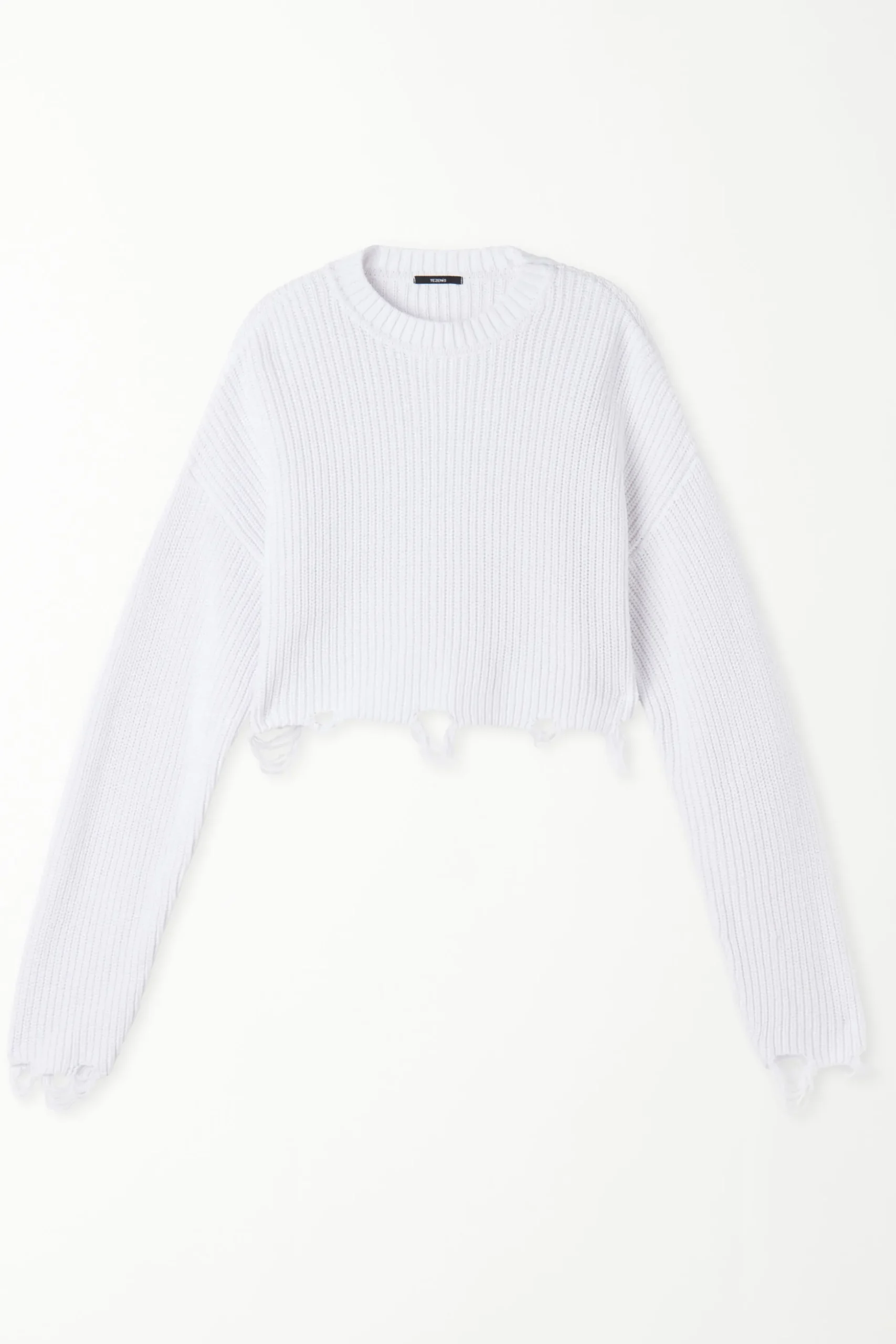 Ribbed Long-Sleeved Ripped Crop Top - Long-Sleeved Tops - Women | Tezenis