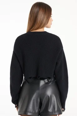 Ribbed Long-Sleeved Ripped Crop Top - Long-Sleeved Tops - Women | Tezenis