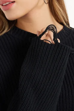 Ribbed Long-Sleeved Ripped Crop Top - Long-Sleeved Tops - Women | Tezenis