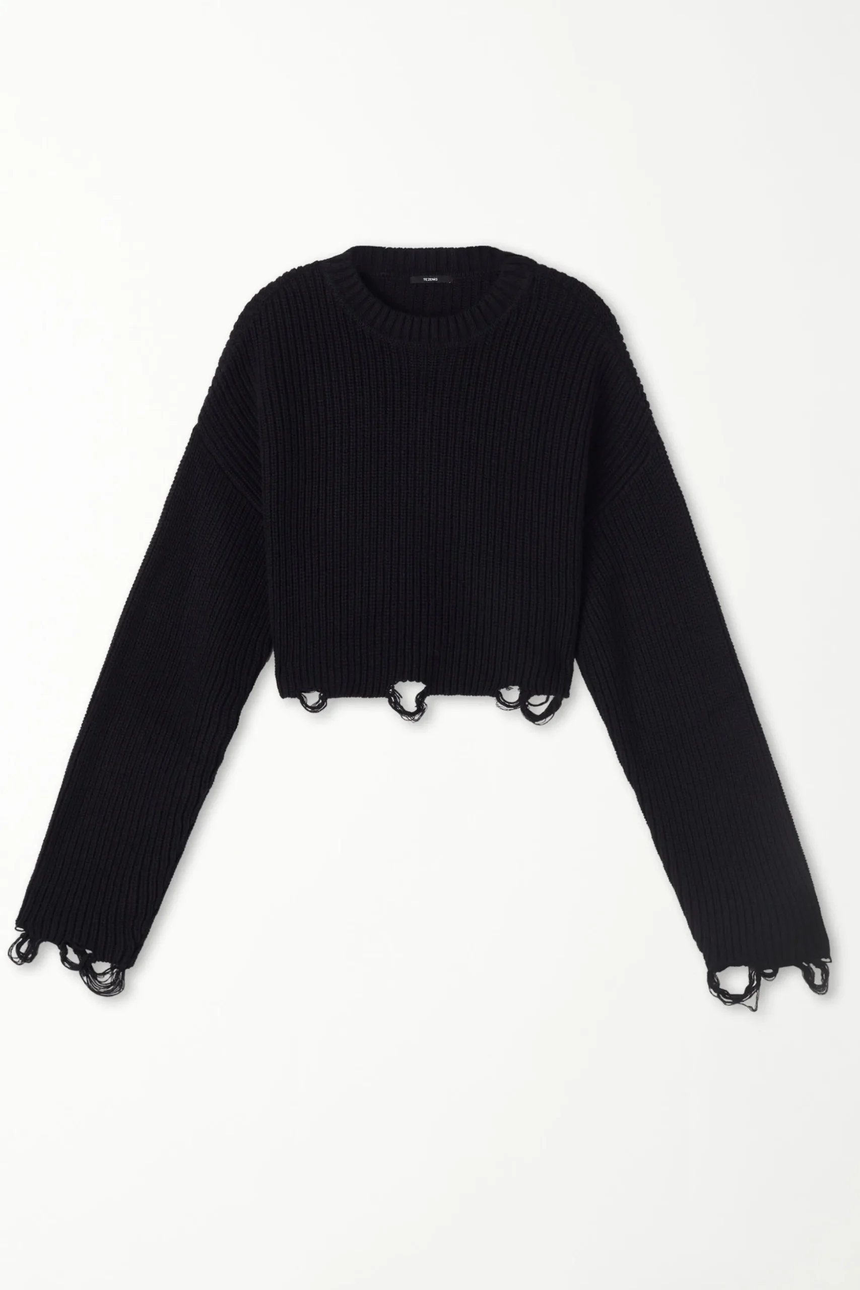 Ribbed Long-Sleeved Ripped Crop Top - Long-Sleeved Tops - Women | Tezenis
