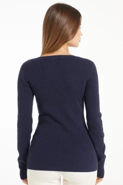 Ribbed Long-Sleeved V-Neck Top - Long-Sleeved Tops - Women | Tezenis
