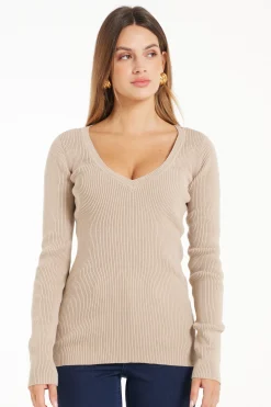 Ribbed Long-Sleeved V-Neck Top - Long-Sleeved Tops - Women | Tezenis
